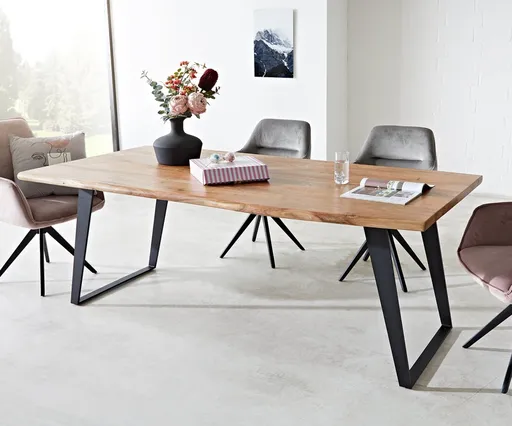 Jídelní stůl Edge 200x100 akácie přírodní kov šikmá podnož