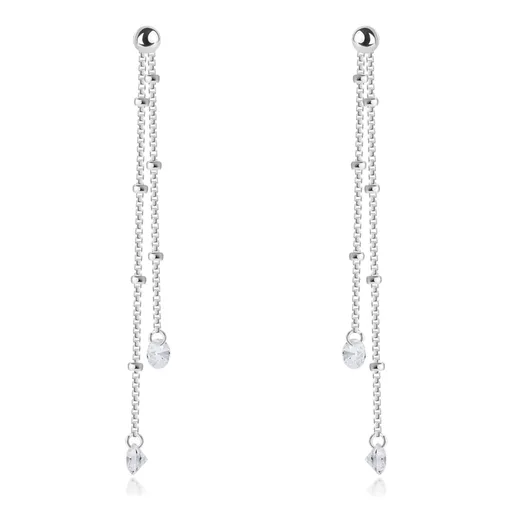 Náušnice ze stříbra 925 - řetízky s kuličkami, čiré zirkony, puzzle