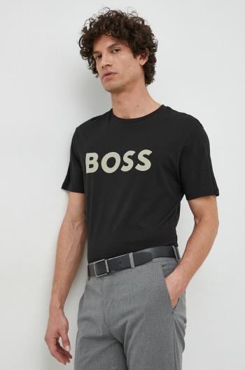 Bavlněné tričko BOSS CASUAL černá barva, s potiskem, 50481923