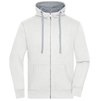 James & Nicholson Pánská mikina na zip s kapucí JN963 - Off-white / šedý melír | L