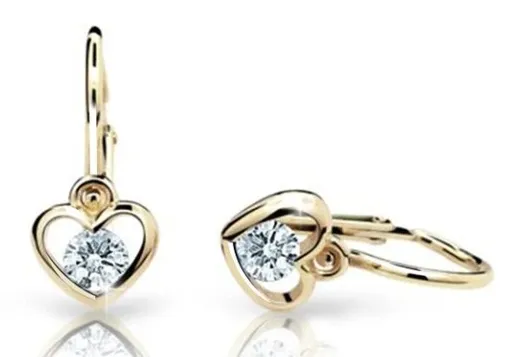 Cutie Diamonds Dětské náušnice Srdíčka ze žlutého zlata s brilianty DC1943-10-10-X-1