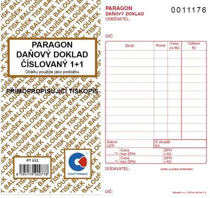 Tiskopis Paragon daň. doklad 8x15cm samopropis číslovaný 50 listů BALOUŠEK