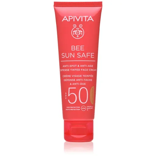 Apivita Bee Sun Safe Anti-Spot and Anti-Age Tinted Face Cream SPF50 ochranný tónovací krém na obličej SPF 50 odstín Golden 50 ml