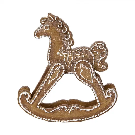 Hnědá perníková dekorace houpací koník se třpytkami - 14*4*15 cm Clayre & Eef