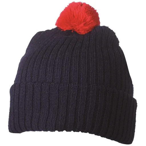Myrtle Beach (Daiber) Pletená čepice s bambulí MB7540 - Tmavě modrá / červená | uni