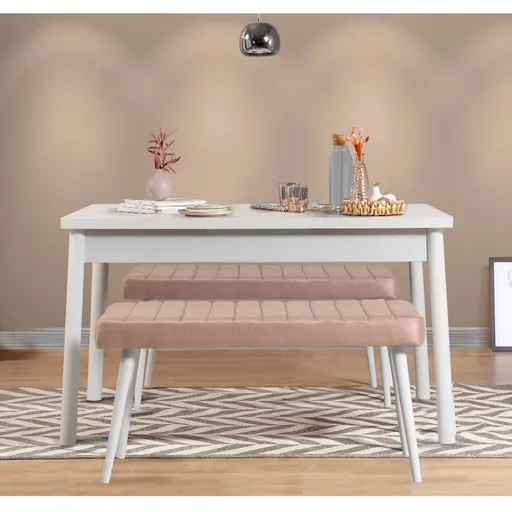 Jídelní set se stolem a lavicí (3 kusy) Costa 0900 - White, Stone