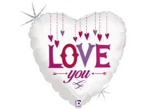 Svet balonku Fóliový balón - Love you s visícími srdíčky