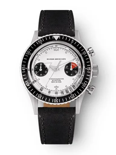 Nivada Grenchen Chronomaster White Panda Inter. Bezel - Manual - Black leather
