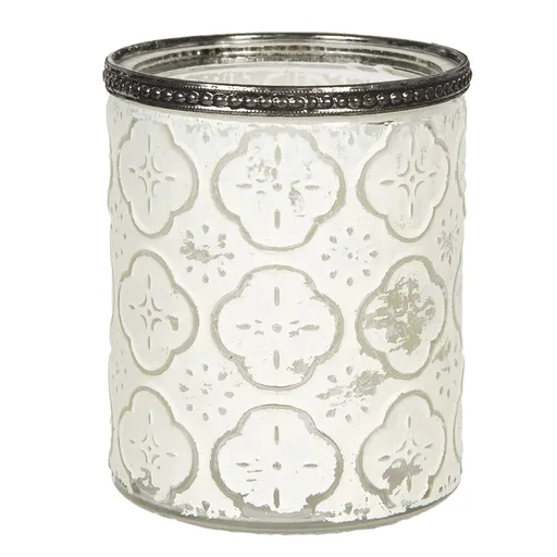 Skleněný svícen s kovovou ozdobou Satin - Ø 9*11 cm Clayre & Eef