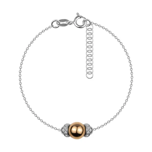 Stříbrný náramek 925 - stříbrné a růžově zlaté kuličky, zirkonové kroužky