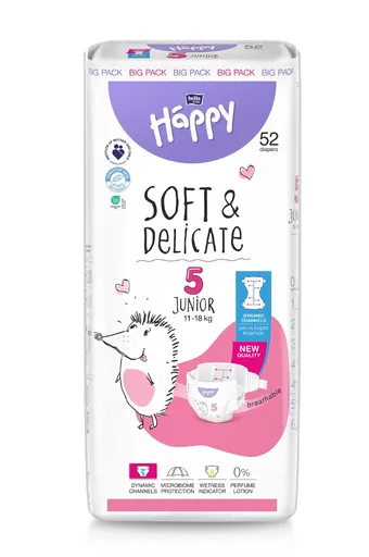 Bella Baby Happy Soft&Delicate 5 Junior 11–18 kg dětské pleny 52 ks
