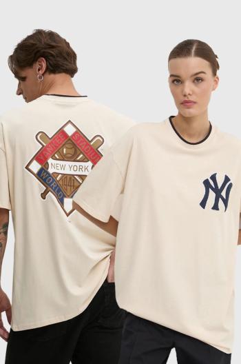 Bavlněné tričko New Era NEW YORK YANKEES béžová barva, s potiskem, 60564866