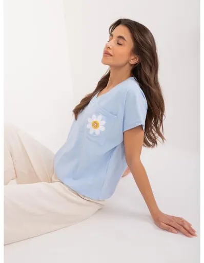 Dámská halenka s ozdobnou výšivkou RUE PARIS světle modrá