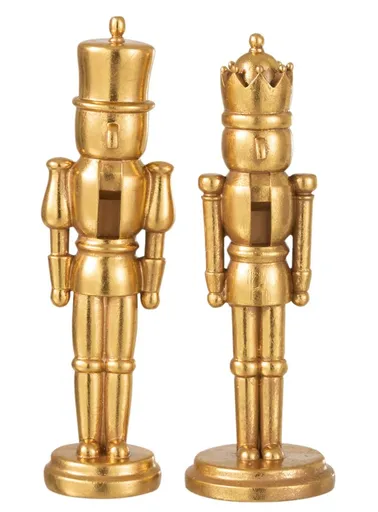 2ks zlatá vánoční dekorační soška Louskáček - 9*8*31 cm J-Line by Jolipa