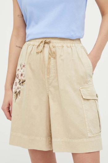 Šortky s příměsí lnu Twinset béžová barva, s aplikací, high waist