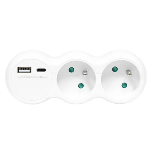 Ecolite 2-zásuvková rozbočka 1xUSB 1xUSB-C 5V/2,4A XQBZ-01/3