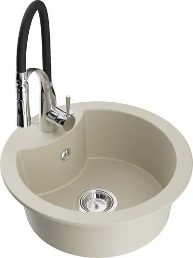 MEXEN/S Diego granitový dřez 1-miska včetně baterie Aster, béžová 6512-69-73450-07
