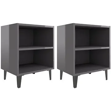SHUMEE Noční stolky s kovovými nohami 2 ks šedé vysoký lesk 40 × 30 × 50cm, 805814 (805814)