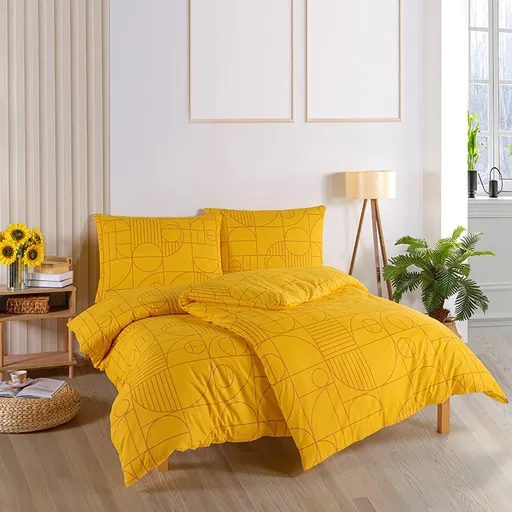BedTex Bavlněné povlečení Geo Ray Flower žlutá, 140 x 200 cm, 70 x 90 cm, 140 x 200 cm, 70 x 90 cm