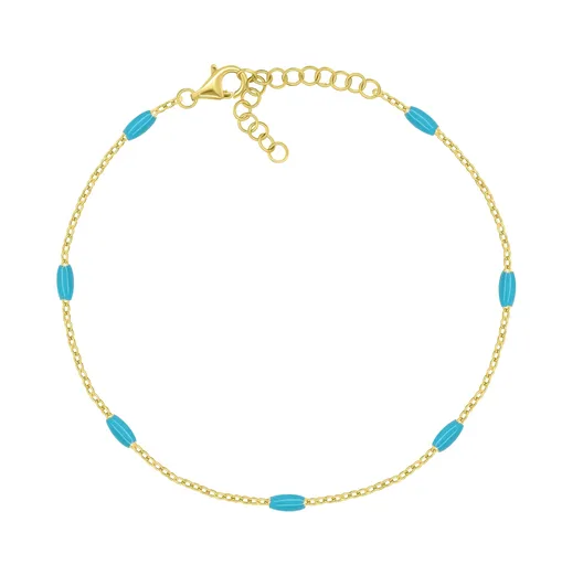 Brilio Silver Pozlacený náramek s tyrkysovými korálky BRC228YTQ