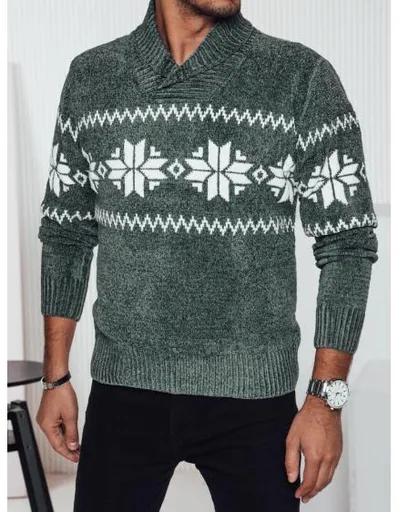 Pánský svetr se zeleným límcem