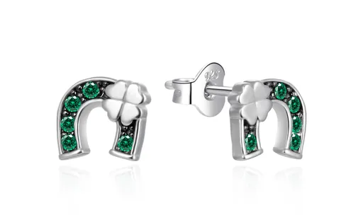 Agato Stříbrné náušnice Podkova se zelenými zirkony AGT-E168PGR