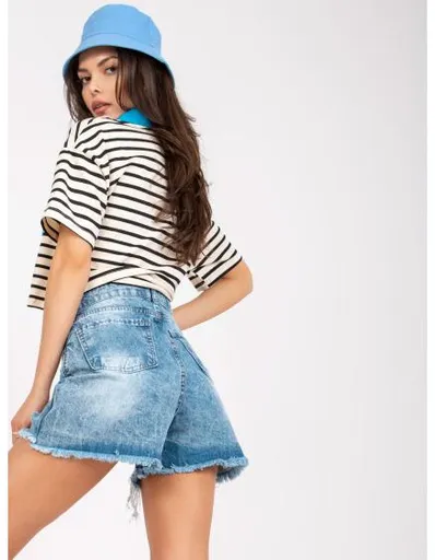 Dámské šortky s vysokým pasem RUE PARIS modré