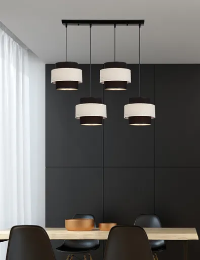 Závěsná lampa Benta černá 4x40W e27 stínidlo černá+krémová