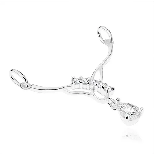 Stříbrný přívěsek 925, zirkonová slza, rozdvojená ramena s lesklou linií