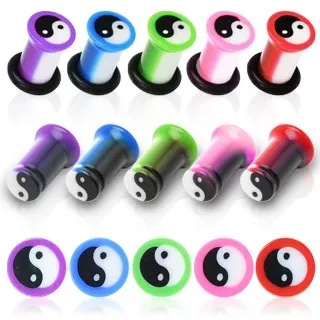 Plug do ucha UV, Ying Yiang znak, mramorový - Tloušťka : 10 mm, Barva piercing: Zelená