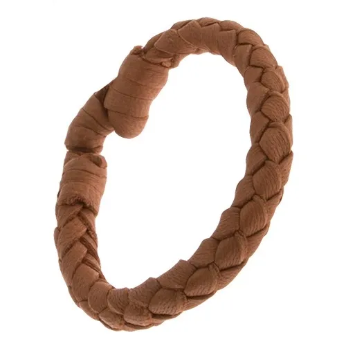Oříškově hnědý kožený náramek, oblý pletenec