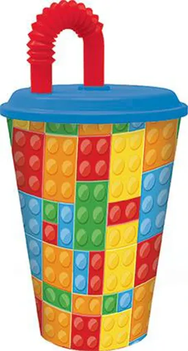 STOR Plastový kelímek s brčkem 430ml kostky