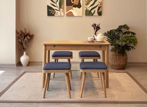 Jídelní set s rozkládacím stolem a židlemi (5 kusů) Vina Mini 05 1048 - Oak, Dark Blue