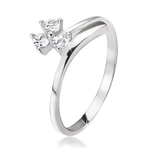 Prsten ze stříbra 925, tři kulaté zirkony, zahnuté rameno - Velikost: 59