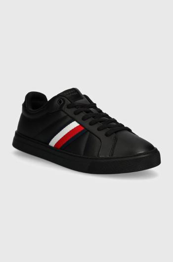 Sneakers boty Tommy Hilfiger ICON COURT LTH STRIPES černá barva, FM0FM05163