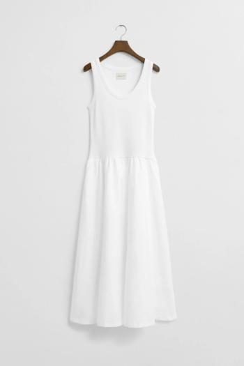 ŠATY GANT MIDI JERSEY WOVEN COMBO DRESS WHITE