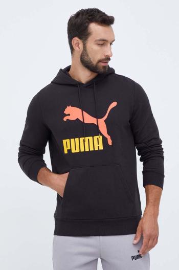 Bavlněná mikina Puma pánská, černá barva, s kapucí, s potiskem