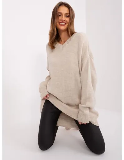 Dámské šaty oversize pletené RUE PARIS béžové