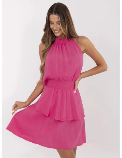 Mušelínové šaty s gumou v pase fuchsiové