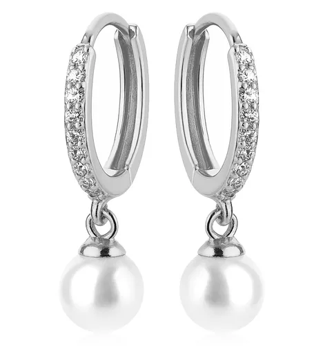 Troli Půvabné kruhové náušnice s krystaly a perlou VREPE003SI