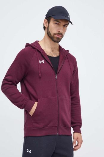 Mikina Under Armour pánská, vínová barva, s kapucí, hladká, 1379767