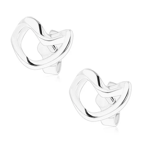Stříbrné náušnice 925, zvlněná linie srdíčka, hladký povrch, vysoký lesk