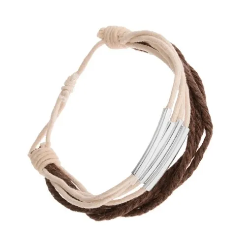 Nastavitelný náramek ze šňůrek, bílý a hnědý odstín, ocelové články
