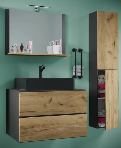 VCM 4dílná umyvadlová skříňka Lendas BL L se zrcadlem 80 cm + vysoká skříňka, antracit