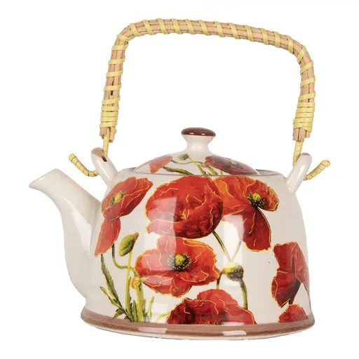 Krémová konvička s vlčími máky a se sítkem - 18*14*12 cm / 800 ml 6CETE0171