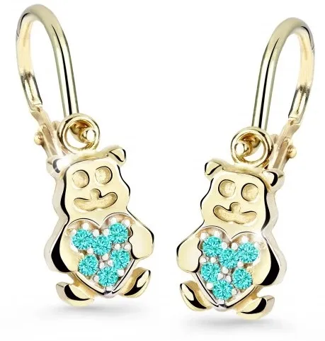 Cutie Jewellery Dětské náušnice ze žlutého zlata Medvídci C2751-10-X-1 světle zelená