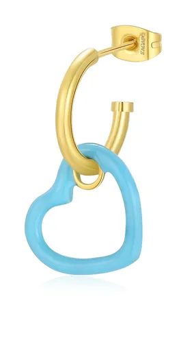 S'Agapõ Single pozlacená náušnice se světle modrým srdíčkem 2v1 Vibes SVB39