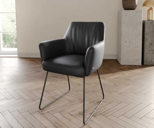 Jídelní židle Xana-Flex tenká podnož kovová černá pravá kůže