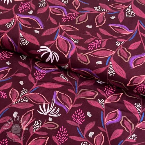 Bavlněná látka Leaves bordeaux digital print