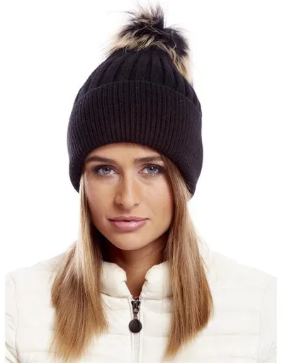 Dámská čepice s lemem žebrovaná černá